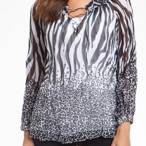 Zebra Leopard Print Blouse Alberto Makali  EUC